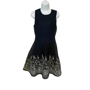 DKNY Navy Net Skirt w/White Embroidery Flowers/Leaves Dress  6